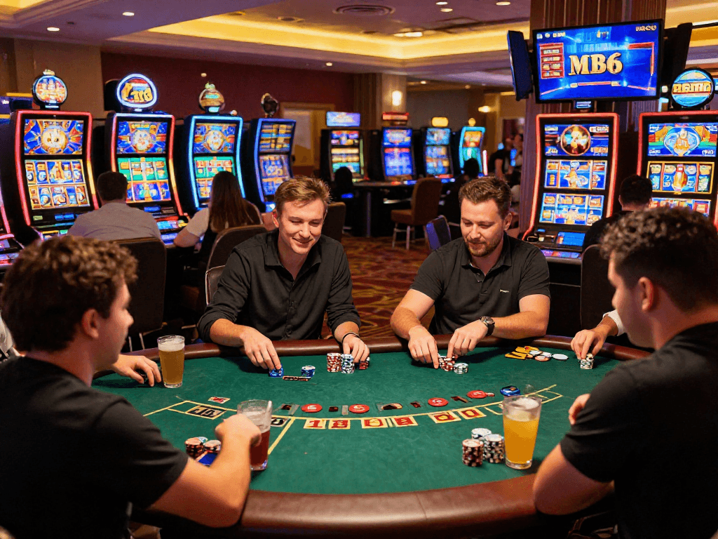 Players enjoying thrilling casino games at MB66 online casino, showcasing a lively gaming atmosphere.